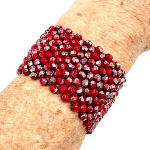 Red Crystal Beaded Bracelet Sterling Silver Clasp